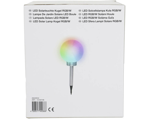 Lampe solaire LED boule RGB/Blanc dans son emballage
