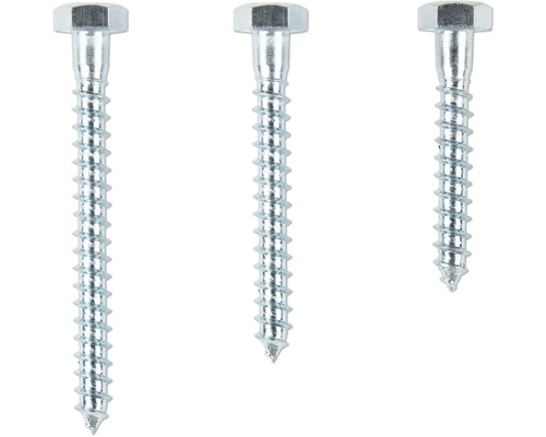 Drei Holzschrauben mit Sechskantkopf