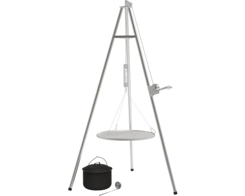 Gril pivotant avec grille, marmite et louche