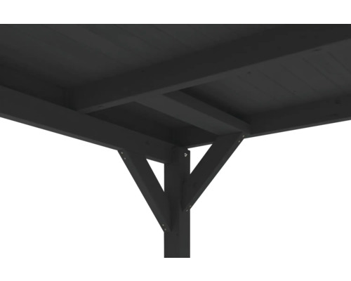 Detailansicht eines Holzpavillons mit tragenden Balken