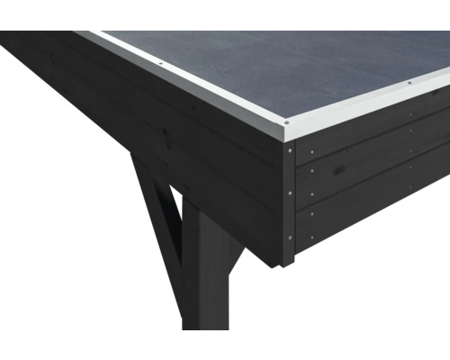 Detailansicht eines Holzpavillons mit Flachdach