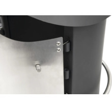 Vue détaillée d''un barbecue avec porte en acier inoxydable et charnières