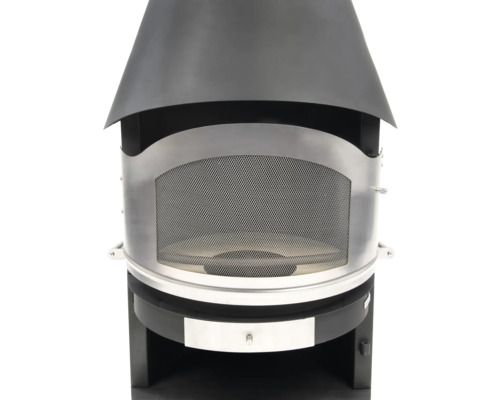 Gros plan d''un poêle noir avec treillis métallique