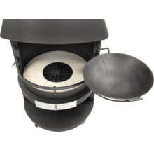 Gril sphérique avec couvercle ouvert et plaque de cuisson