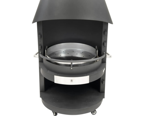 Cheminée barbecue avec grille et roulettes