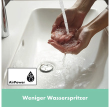 Hände unter fließendem Wasser in einem Waschbecken mit AirPower Funktion