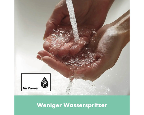 Hände unter fließendem Wasser mit AirPower Symbol