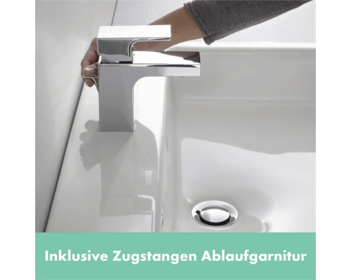 hansgrohe Waschtischarmatur VERNIS SHAPE 70 chrom mit Zugstangen-Ablaufgarnitur 71566000 Aufnahme eines Waschbeckens mit Armatur inklusive Zugstangen-Ablaufgarnitur.