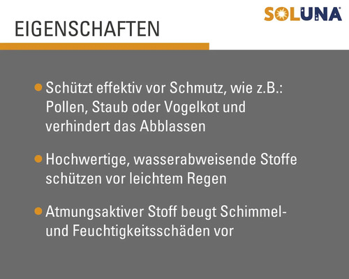 Soluna Produkteigenschaften: Schutz vor Schmutz, wasserabweisend, atmungsaktiv