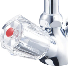 Wasserhahn mit transparentem Griff und rotem Knopf