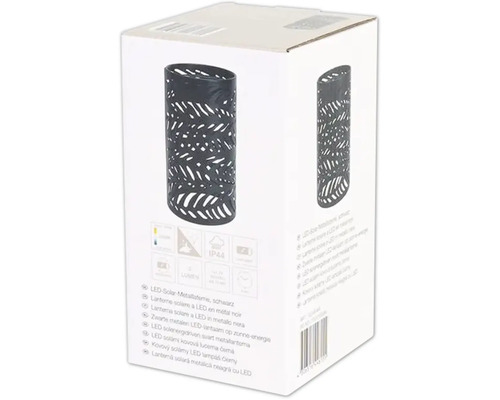 Verpackung einer schwarzen Solar LED Metalllaterne mit Muster