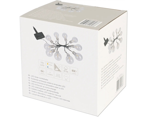 Emballage d''une guirlande lumineuse solaire avec dix ampoules LED