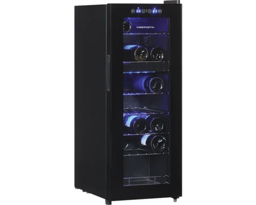 Weinkühlschrank mit Glasfront und mehreren Weinregalen
