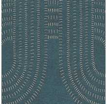 Nahaufnahme eines gemusterten Teppichs mit geraden und kreisförmigen Linien.