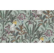 Papier peint avec motif de plantes, de fleurs et d''oiseaux