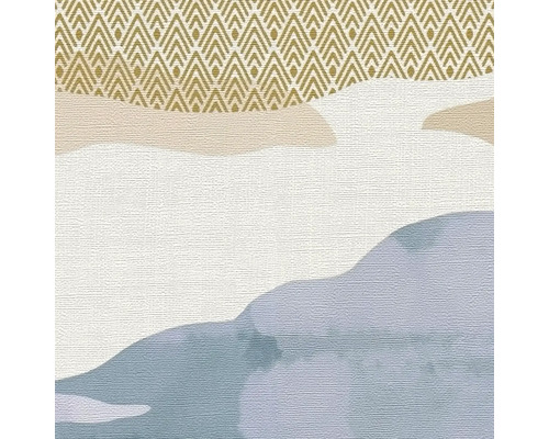 Papier peint avec motifs graphiques et représentation de paysage