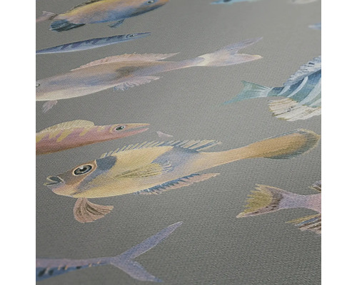 Vue détaillée d''un papier peint avec des motifs de poissons.