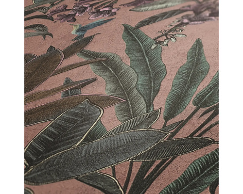 Gros plan d''un papier peint avec motif de feuilles et d''oiseaux