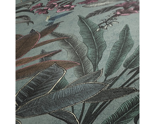 Papier peint avec motif de plantes et d''oiseaux