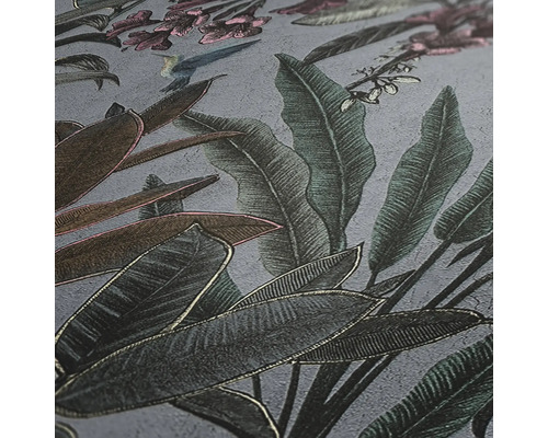 Gros plan d''un papier peint avec motif de feuilles et d''oiseaux