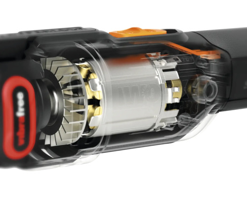 Innenansicht eines Akku-Bohrhammers mit sichtbarem Motor und Vibration Control