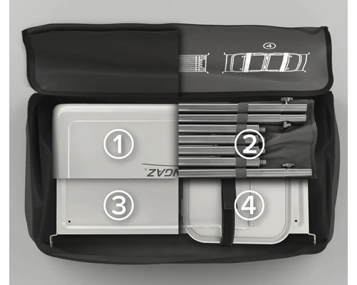 Sac de transport avec réchaud à gaz démonté et accessoires
