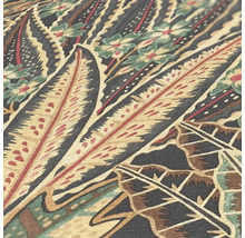 Nahaufnahme eines Textildesigns mit Blatt- und Blumenmustern