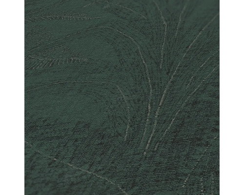 Detailansicht einer dunkelgrünen Tapete mit Muster