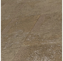 Gros plan de lames de plancher en vinyle posées avec décor pierre