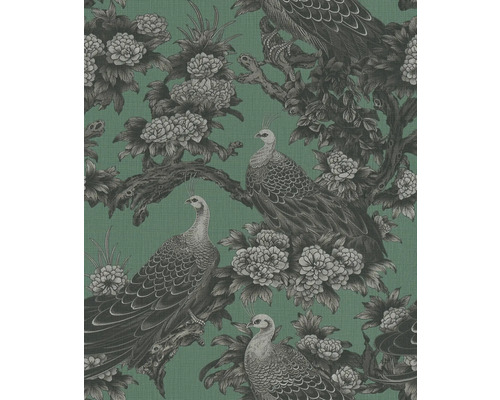 Papier peint avec motif de paons et de fleurs