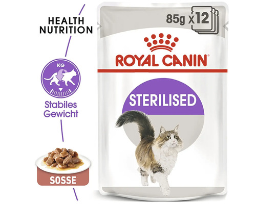 Aliment pour chat Royal Canin Sterilised en sachet portionné de 85 grammes, lot de 12