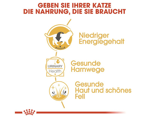 Avantages de l''alimentation pour chat: faible teneur en énergie, voies urinaires saines, peau saine et beau pelage