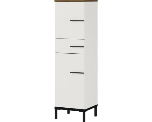 Armoire haute de salle de bain blanche avec tiroirs et étagères