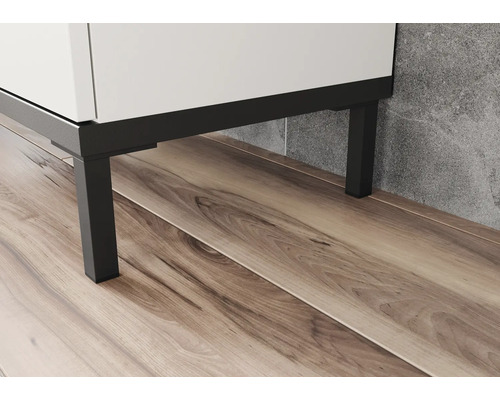Vue détaillée d''un meuble sous-lavabo avec des pieds en métal noir