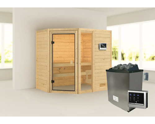 Sauna avec poêle de sauna et commande