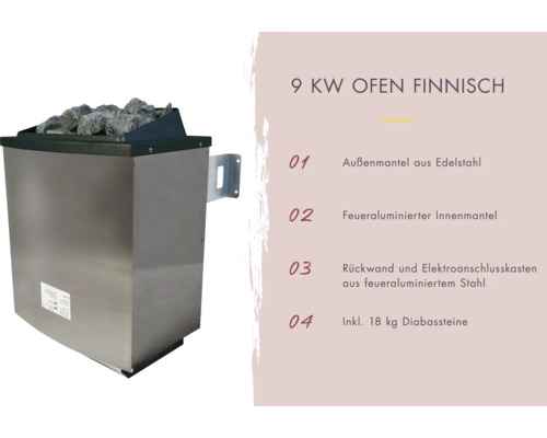 9 Kilowatt finnischer Saunaofen mit Diabassteinen