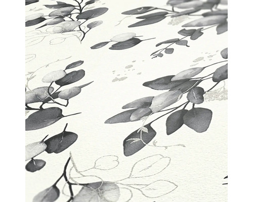 Detailaufnahme einer Tapete mit Eukalyptusmuster