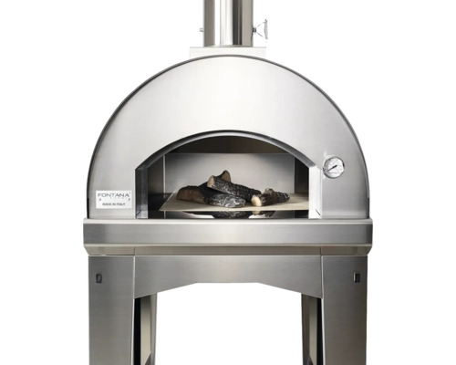 Fontana Pizzaofen aus Edelstahl mit Holzscheiten