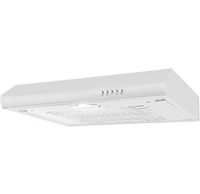 Hotte de cuisine blanche avec commandes et éclairage.