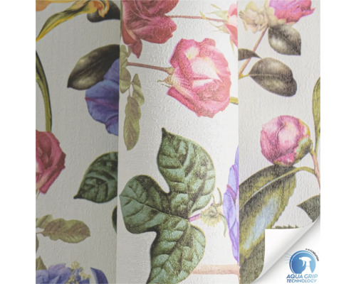 Rouleau de papier peint à motif floral et technologie Aqua Grip