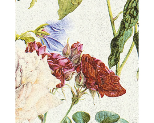 Vue détaillée d''un motif floral avec des roses et des feuilles.