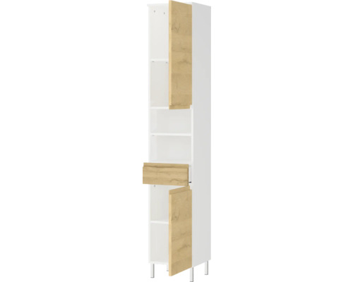 Armoire haute avec étagères et portes en bois