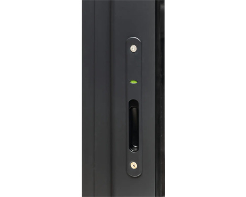 Vue détaillée d''une porte coulissante avec poignée intégrée et niveau à bulle