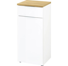 Weisser Badezimmerschrank mit Schublade und Holzplatte