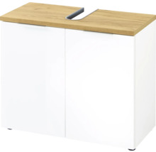 Meuble sous-lavabo avec deux portes et plan de travail en bois
