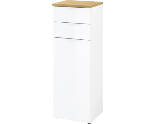 Weisser Badezimmerschrank mit zwei Schubladen und einer Tür