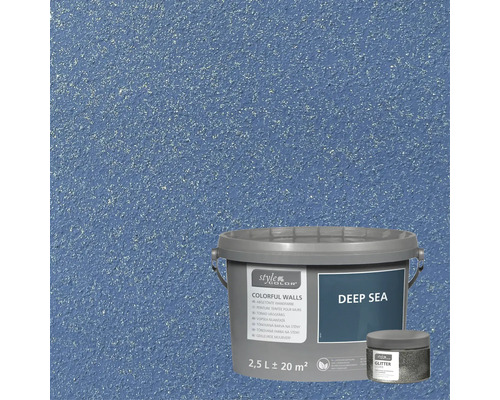 Farbeimer Style Color Colorful Walls Deep Sea vor einer gestrichenen Wand