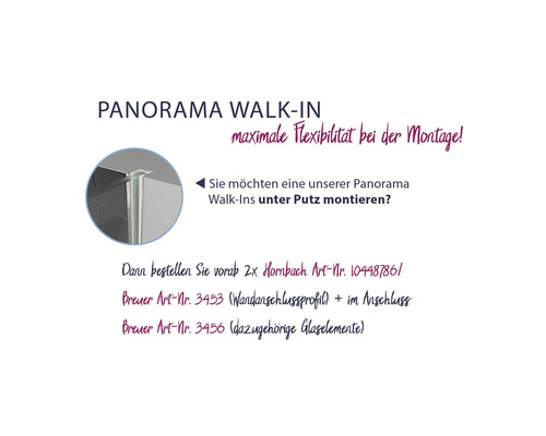 Information zur Panorama Walk-In Dusche für maximale Flexibilität bei der Montage.