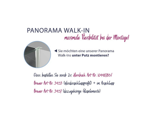 Panorama Walk-In Duschabtrennung mit maximaler Flexibilität bei der Montage