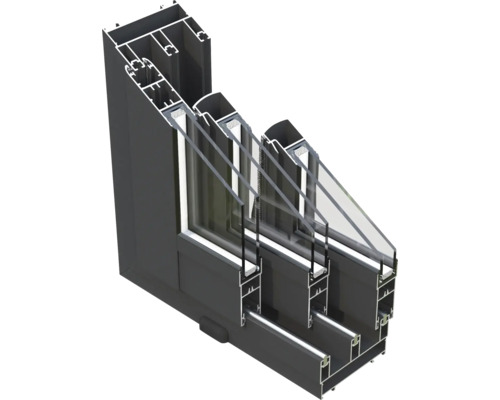 Vue en coupe d''un cadre de fenêtre à triple vitrage